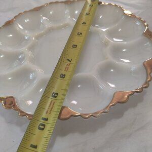 This Deviled Egg Holder is beautiful with gold rimmed edges. Vintage dinnerware